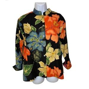 Vintage 90’s Chicos Design linen blend floral design button shirt/jacket size 1